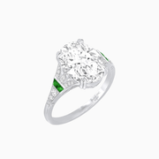 Art Deco Inspired Oval Cut Ring with Gemstone Side Accents - Shahin Jewelry